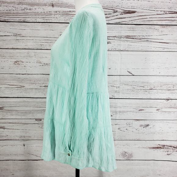 Soft Surroundings Aqua Blue Tiered Half Button Long Sleeve Top Size Medium - Picture 3 of 12